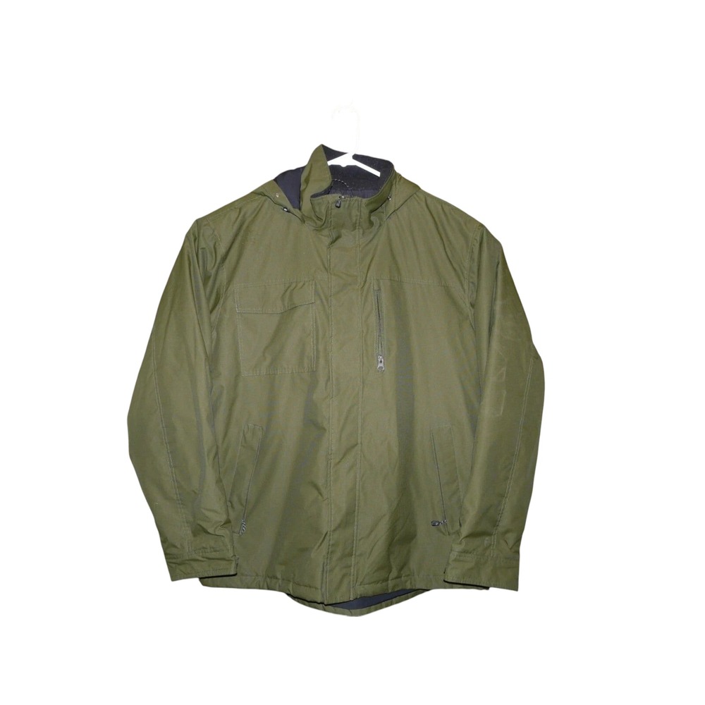 Swiss Tech Jacket Mens L 42-44 Moss Green Full Zip Insulated Canvas Hooded Coat